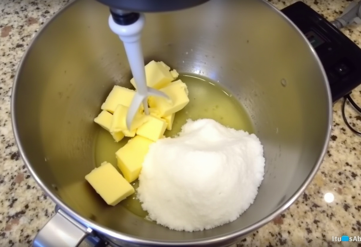 Creaming butter and sugar for baseball cake recipe.