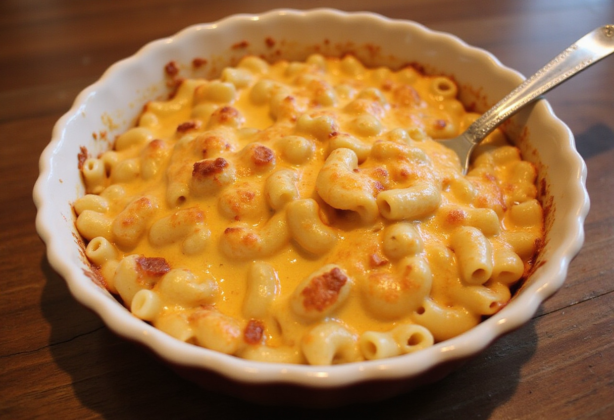 Delicious baked macaroni and cheese, A New Take on Classic Cracker Barrel Macaroni and Cheese Recipe, ready to eat.