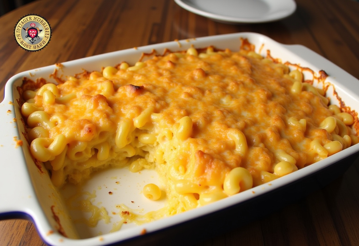 Delicious baked macaroni and cheese, A New Take on Classic Cracker Barrel Macaroni and Cheese Recipe, ready to eat.
