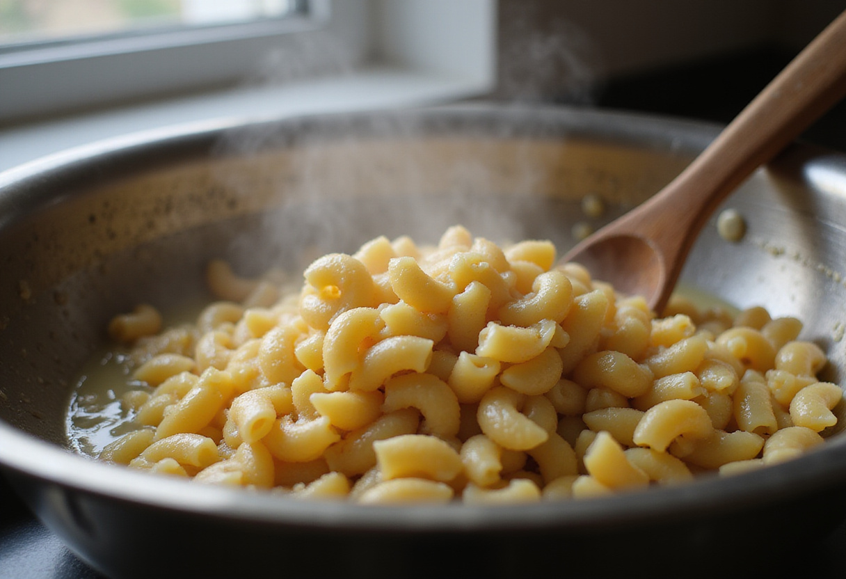 Cooked macaroni draining in a colander for Cracker Barrel Macaroni and Cheese, New Take Recipe.