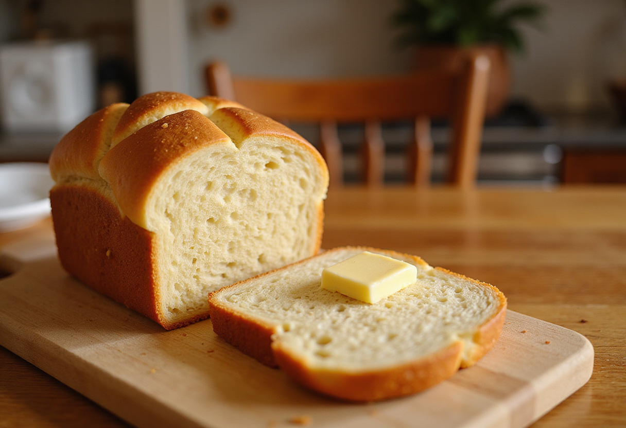Freshly baked bread from a bread machine, perfect for a simple weeknight dinner.