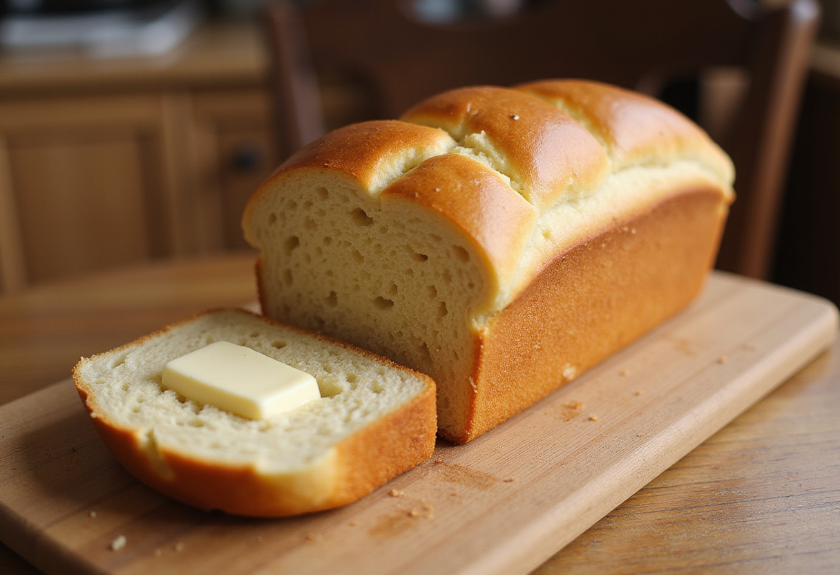 Freshly baked bread from a bread machine, perfect for a simple weeknight dinner.