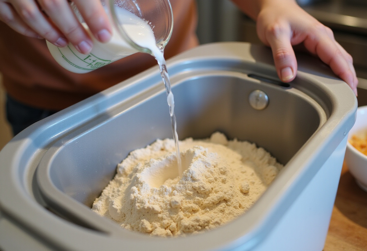 Adding water to the bread machine ingredients for a quick weeknight bread.