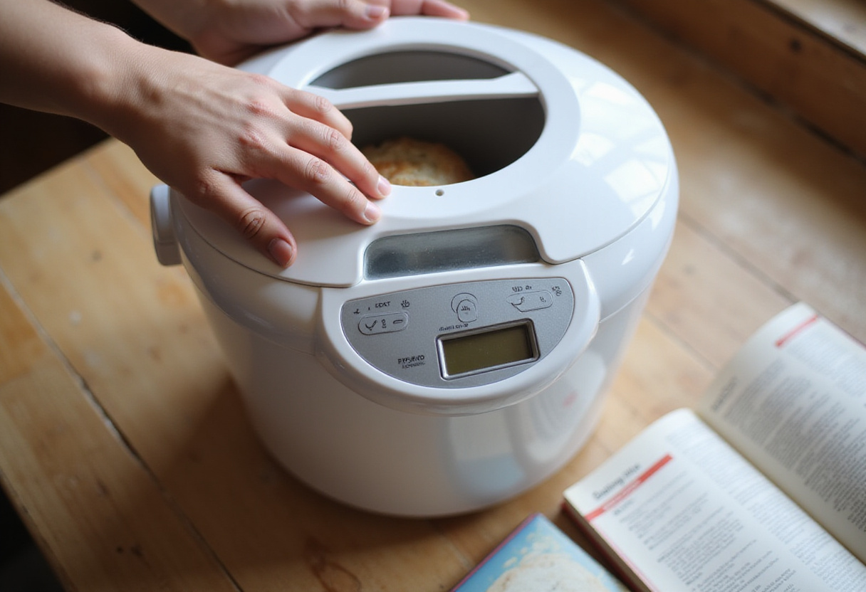 Bread machine closed and set for baking a simple recipe on a busy weeknight.