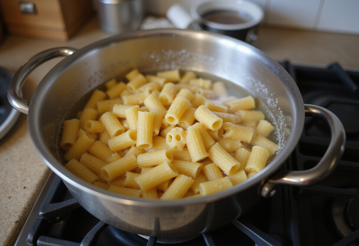 Boiling water in saucepan for Cracker Barrel Macaroni and Cheese.