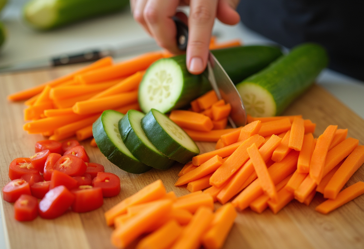Fresh vegetables sliced into sticks for a healthy snack that hits the spot.
