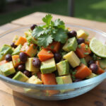 Fresh Avocado and Black Bean Southwest Salad with lime and cilantro garnish.