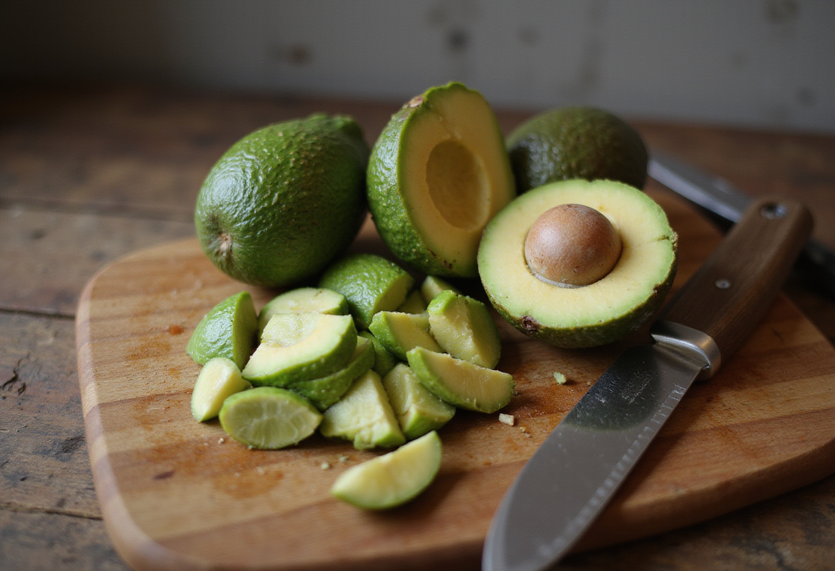 Slicing a ripe avocado for Avocado and Black Bean Southwest Salad.