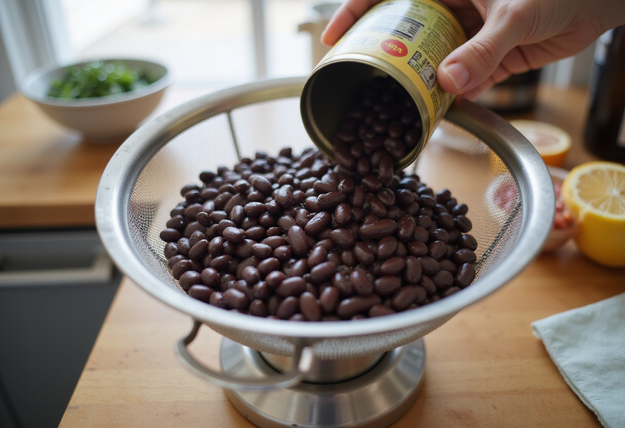 Opening a can of black beans for Avocado and Black Bean Southwest Salad.