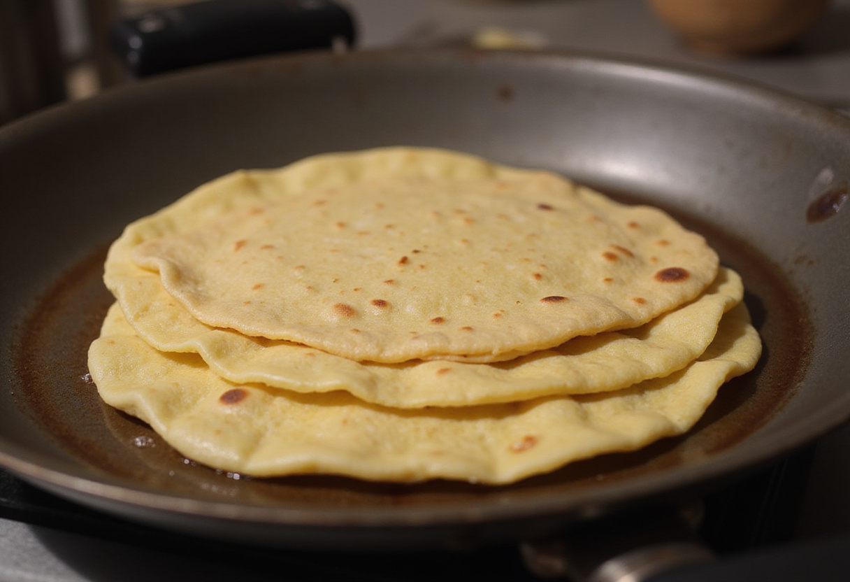 Warming corn tortillas on a comal for making Beef Enchiladas.