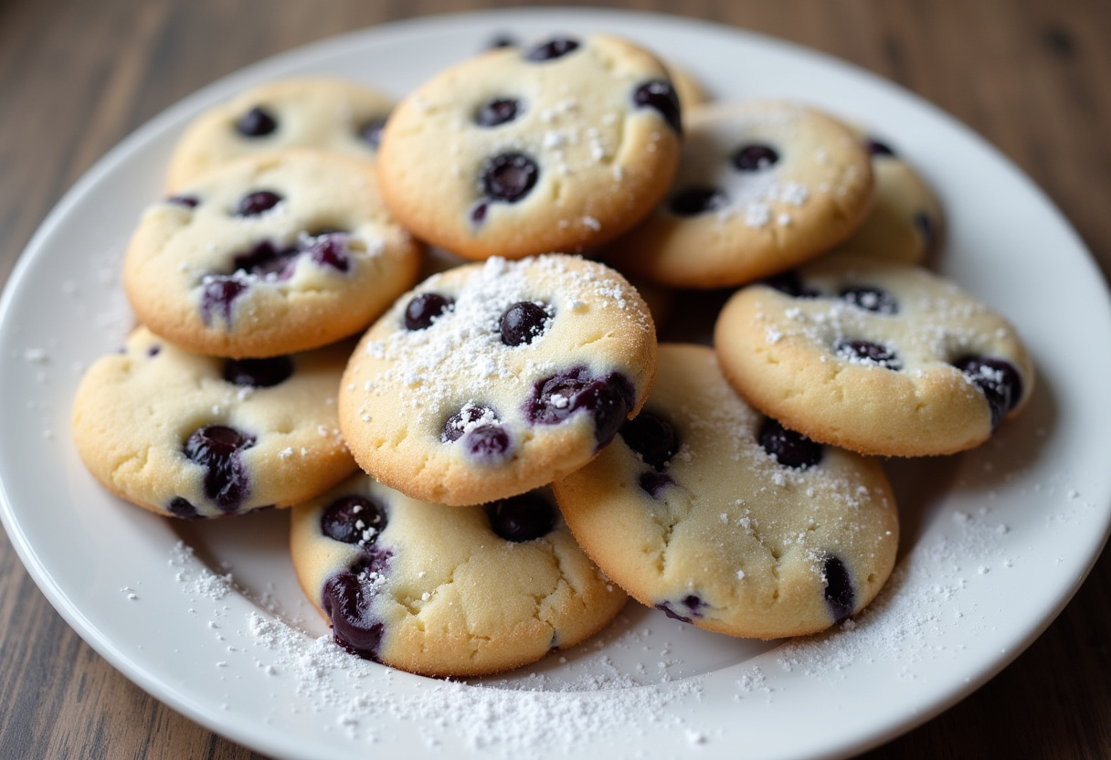 Delicious Blueberry Cheesecake Cookies with powdered sugar, ready to serve.