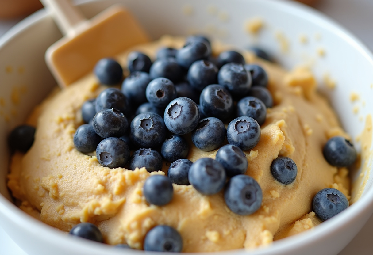 Fresh blueberries folded into the cookie dough for Blueberry Cheesecake Cookies.