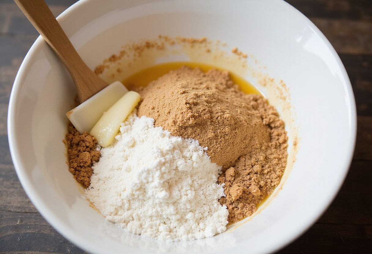 Combining wet and dry ingredients to create the batter for Cheddar Jalapeño Cornbread.
