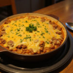 Delicious Cheesy Ground Beef Casserole ready to serve for dinner.