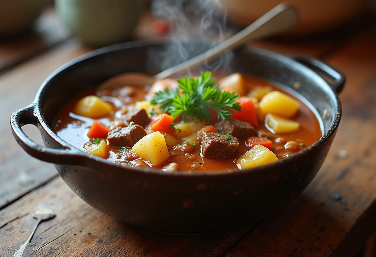 Finished Cheesy One-Pot Beef & Potatoes Delight, a hearty and comforting meal.