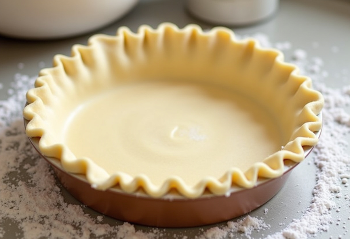 Pie crust placed in a dish for Christmas Eve Cinnamon-Vanilla Creamy Custard Pie.