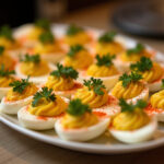 Classic Deviled Eggs beautifully garnished and ready to serve.