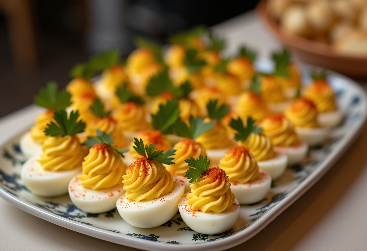 Classic Deviled Eggs beautifully garnished and ready to serve.
