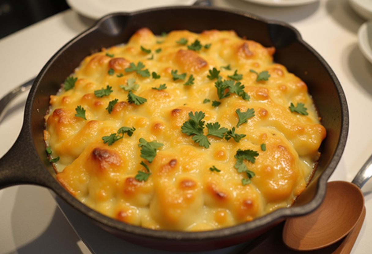 Finished Classic Scalloped Potatoes with golden crust and melted cheese, perfect for a family meal.