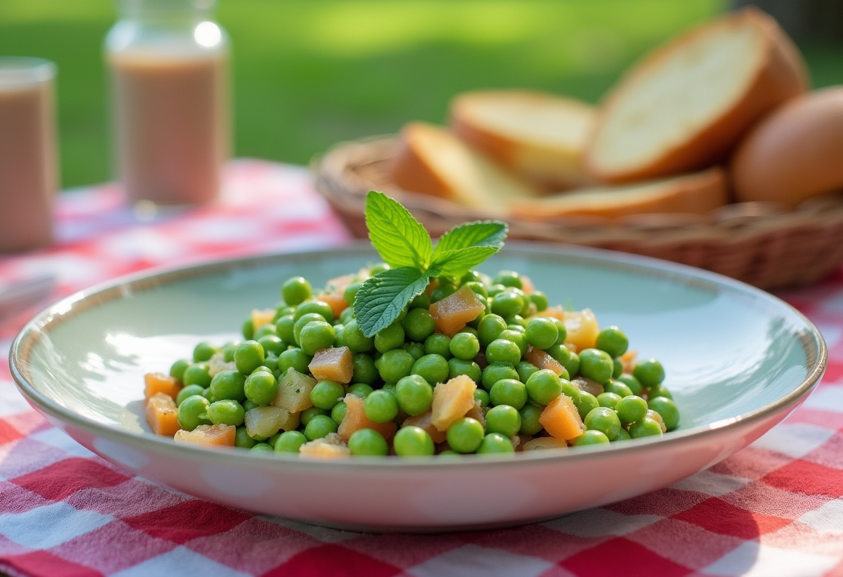 Finished Classic Spring Pea Salad garnished with mint, ready to be served.