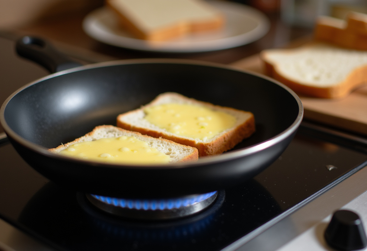 Butter melting in a skillet for making Cranberry Brie & Mozzarella Grilled Sandwich.