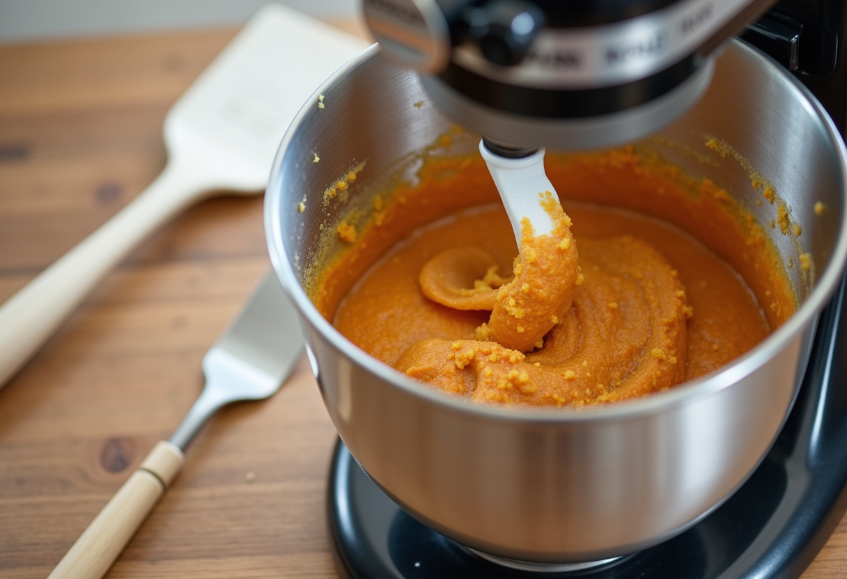 Stand mixer blending Delicious Carrot Cake batter to perfect consistency.