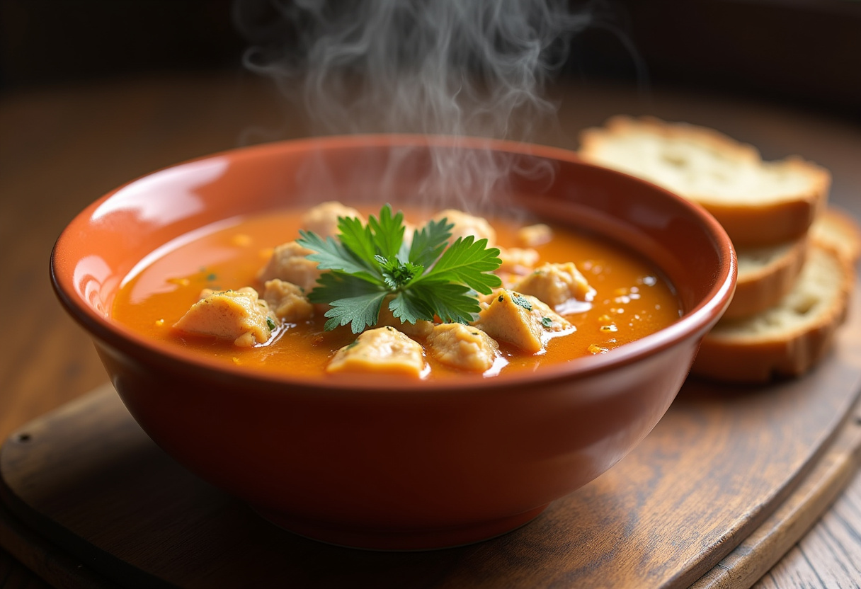 Finished Delicious Tuscan Chicken Soup ready to serve in 30 minutes with fresh herbs and Parmesan cheese garnish