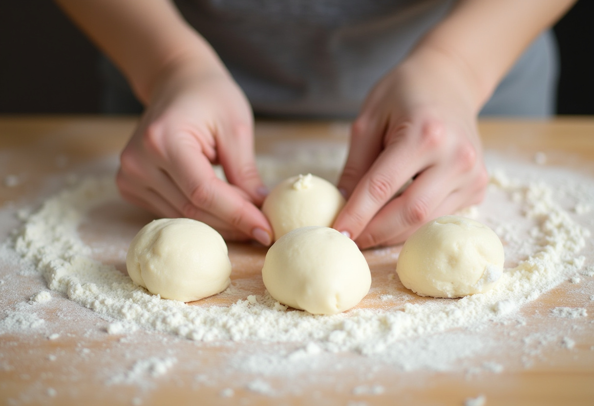 Kneaded dough shaped into small buns for Easy Hot Cross Buns.