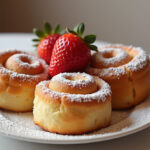 Finished Easy Strawberry Cheesecake Rolls, golden and dusted with powdered sugar, ready to serve.
