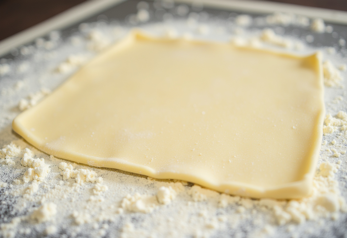 Puff pastry sheets rolled out for Easy Strawberry Cheesecake Rolls preparation.