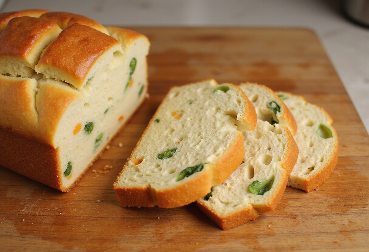 Freshly baked and sliced Effortless Cabbage Bread, packed with flavor.