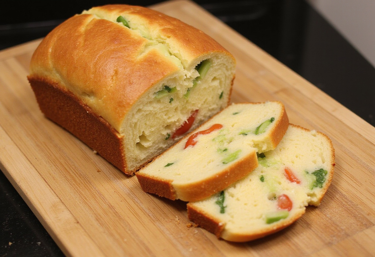 Freshly baked and sliced Effortless Cabbage Bread, packed with flavor.