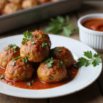 Perfectly baked 4C bread crumbs meatballs with marinara sauce.