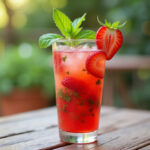 Finished Strawberry Mojito with mint and strawberry garnish, perfect for summer.