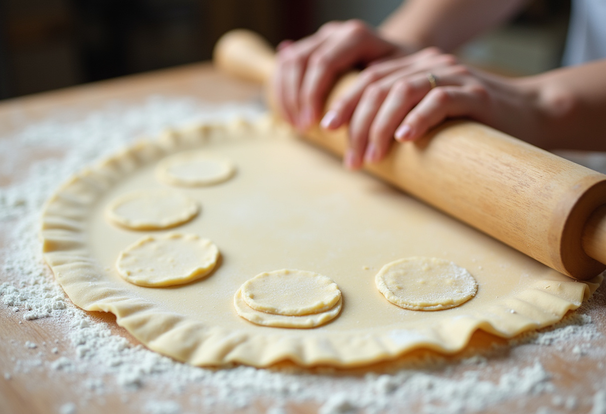 Assembling sourdough discard empanadas before baking