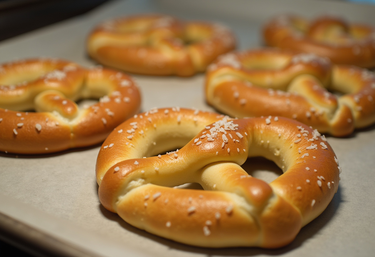 Shaped pretzels with egg wash and salt ready for baking.