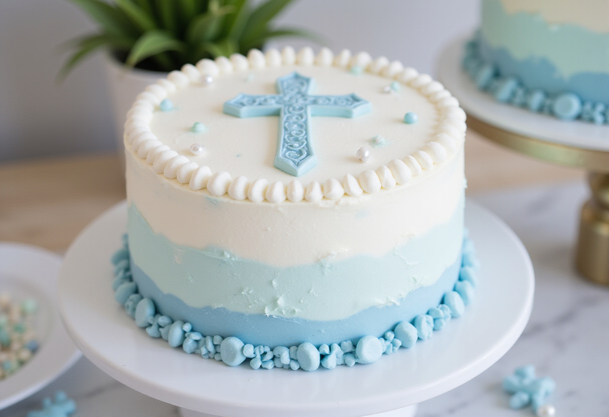 Elegant baptism cake with modern design, perfect for a special celebration.