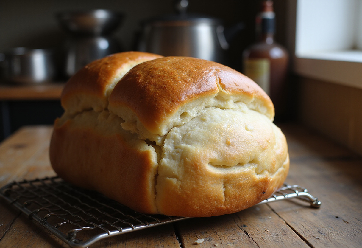 Homemade modern cabbage bread loaf fresh from the oven.