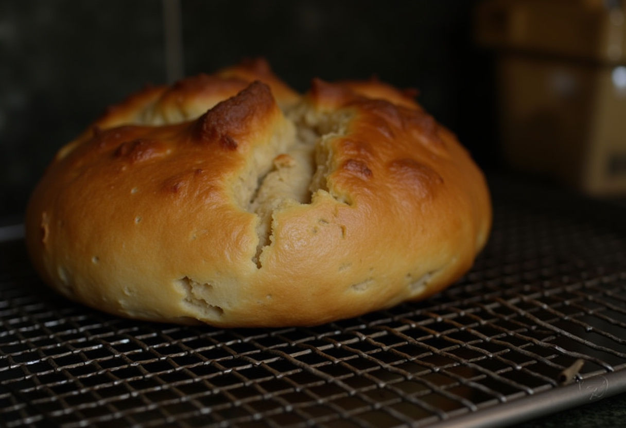 Homemade modern cabbage bread loaf fresh from the oven.