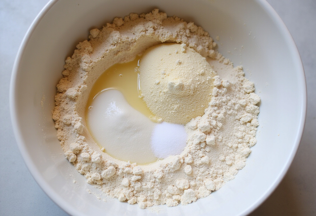 Dry ingredients for cabbage bread dough ready for mixing.