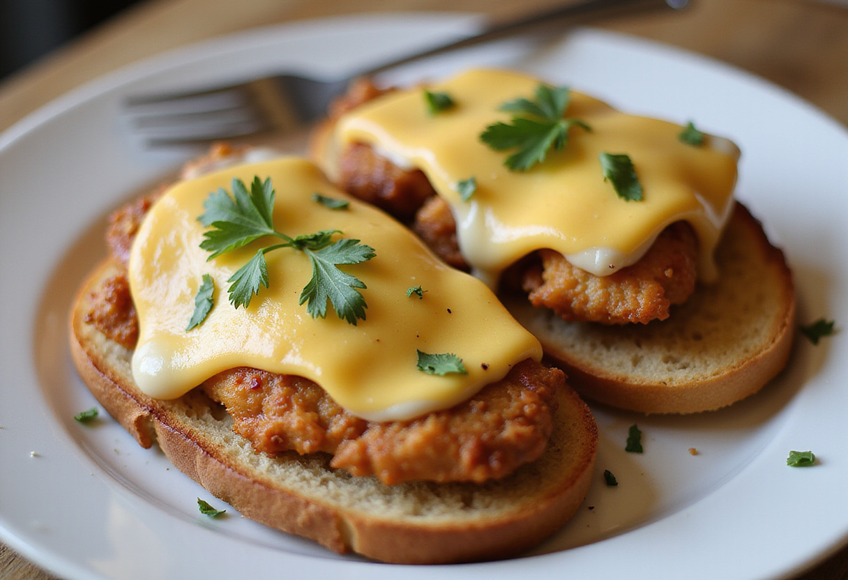 Finished Chicken Bread perfectly plated, ready to serve as a modern appetizer.
