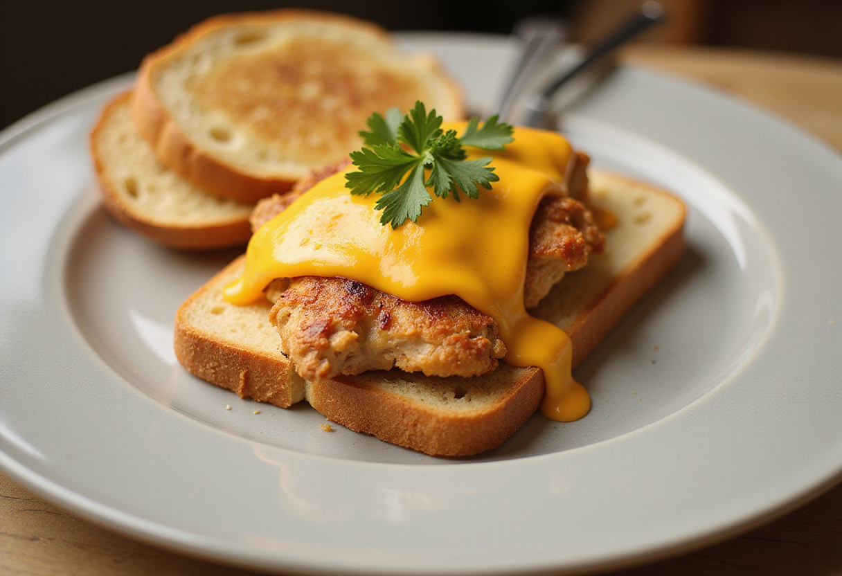 Finished Chicken Bread perfectly plated, ready to serve as a modern appetizer.