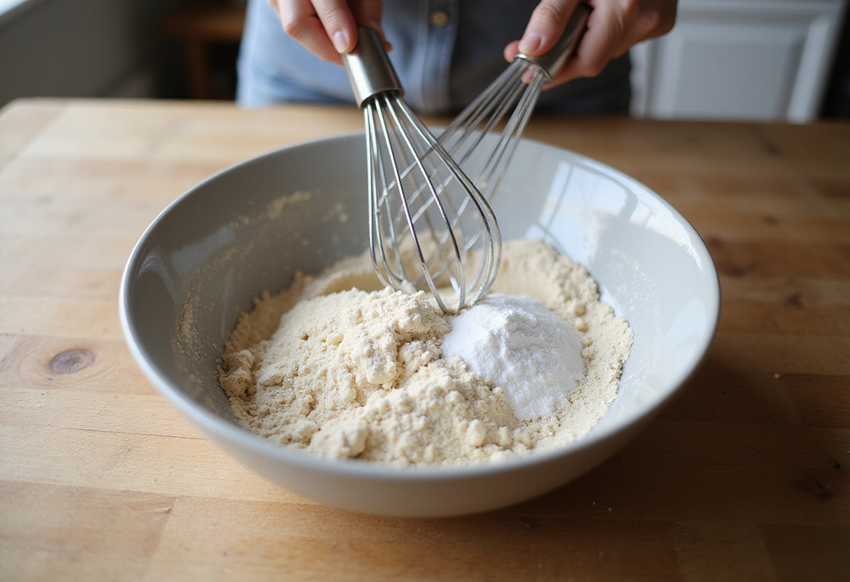 Dry ingredients being mixed for cotton candy cake recipe.