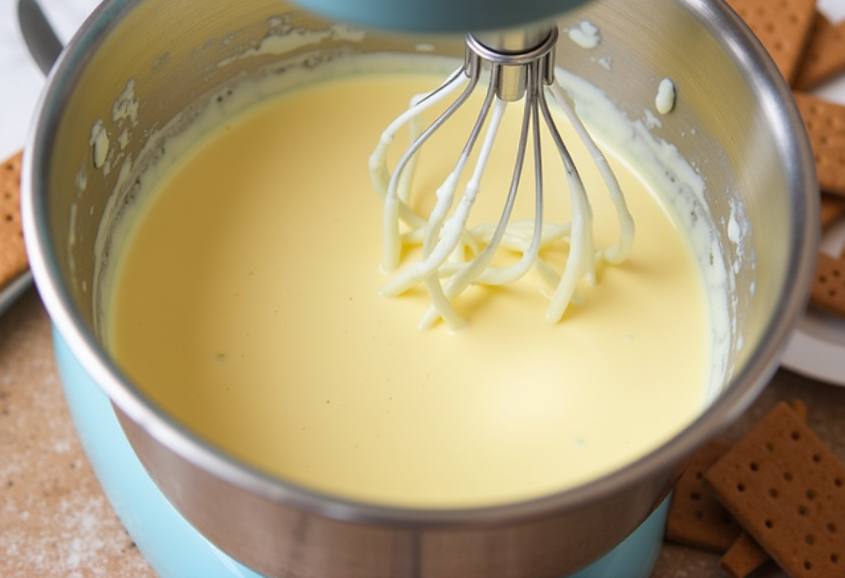 Vanilla pudding mixture prepared for No-Bake Eclair Cake.