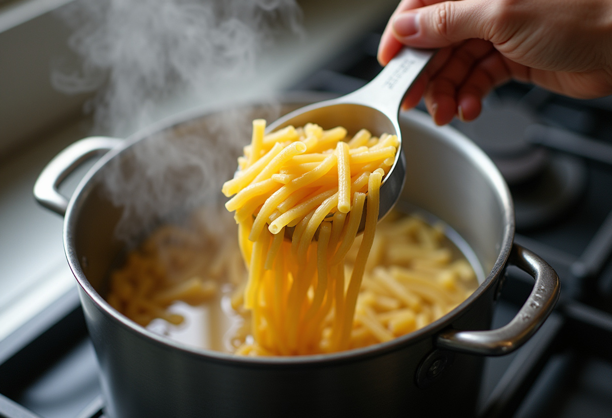 Adding Pastina pasta to boiling water for Pastina Soup.