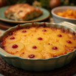 Golden-brown Pineapple Casserole served for Easter Dinner, a sweet and savory holiday side dish.