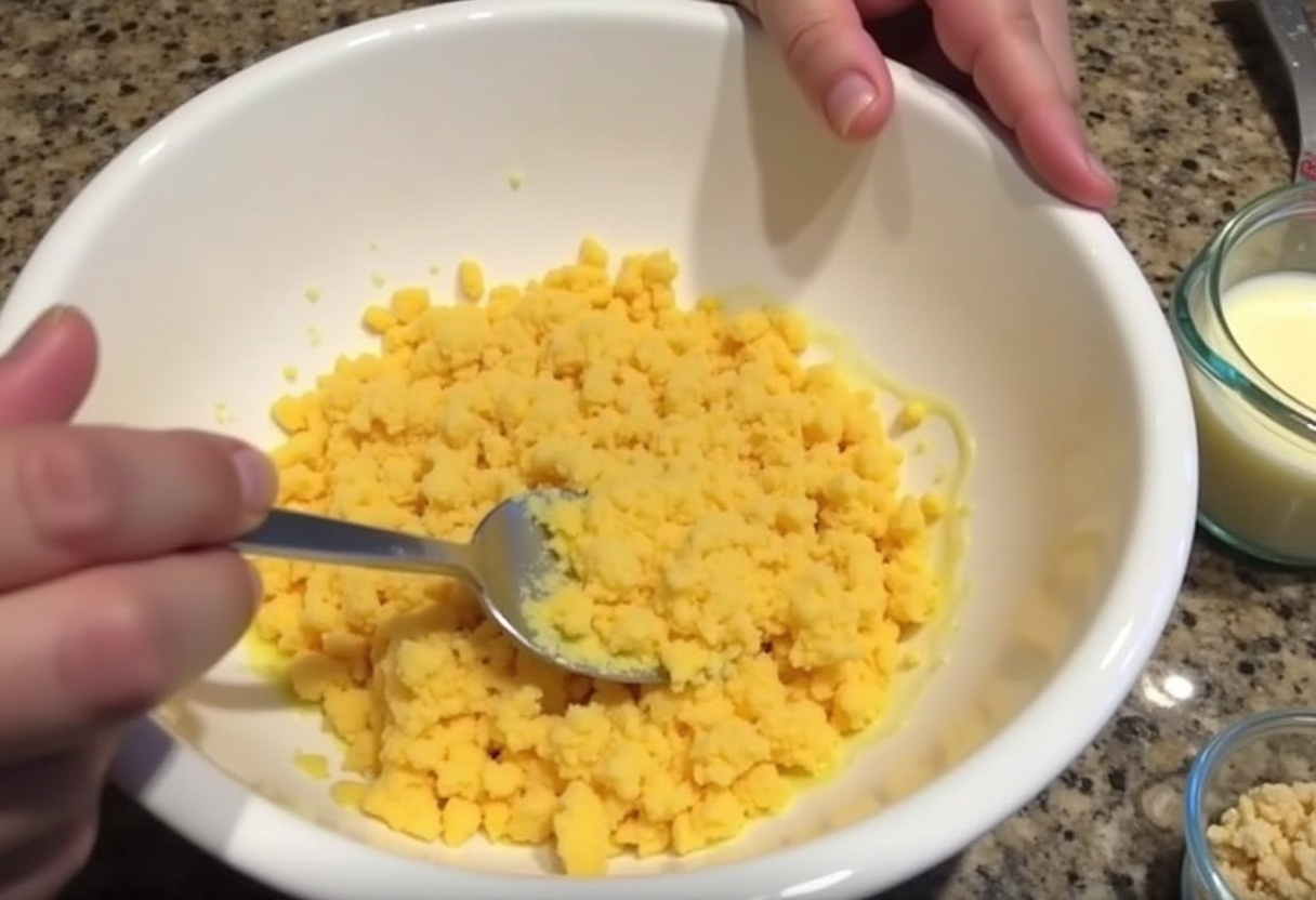Crushed Ritz crackers mixed with melted butter for Pineapple Casserole topping.