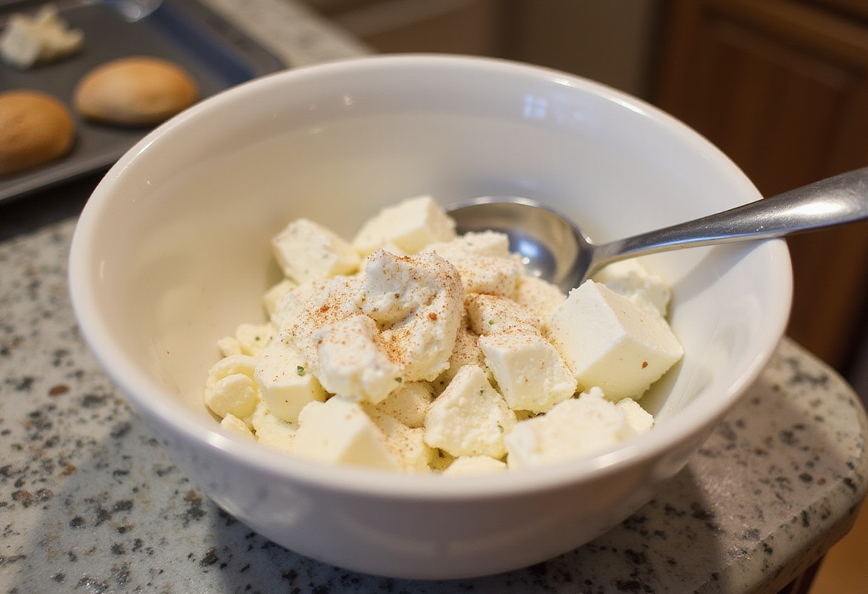 Fresh cottage cheese in a bowl for making quick cottage cheese chips.