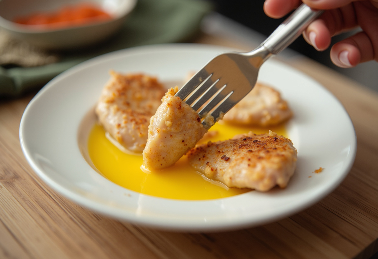 Chicken breasts dipped in beaten eggs for Ritz Cracker Chicken coating.