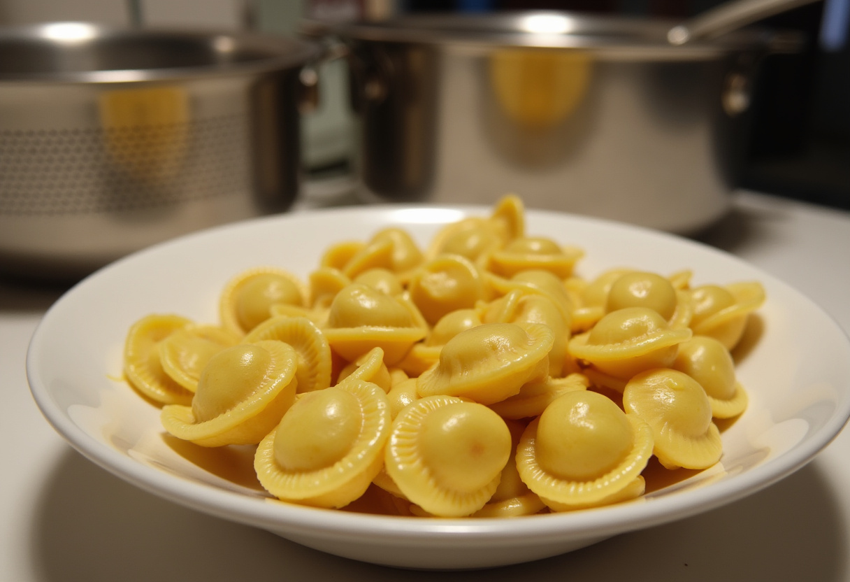 Cooked tortellini pasta in a bowl for Salami-Mozzarella Tortellini Pasta Salad.